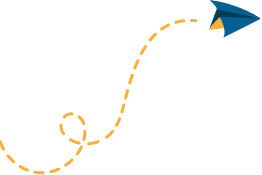 Blue paper plane with dotted flight path.