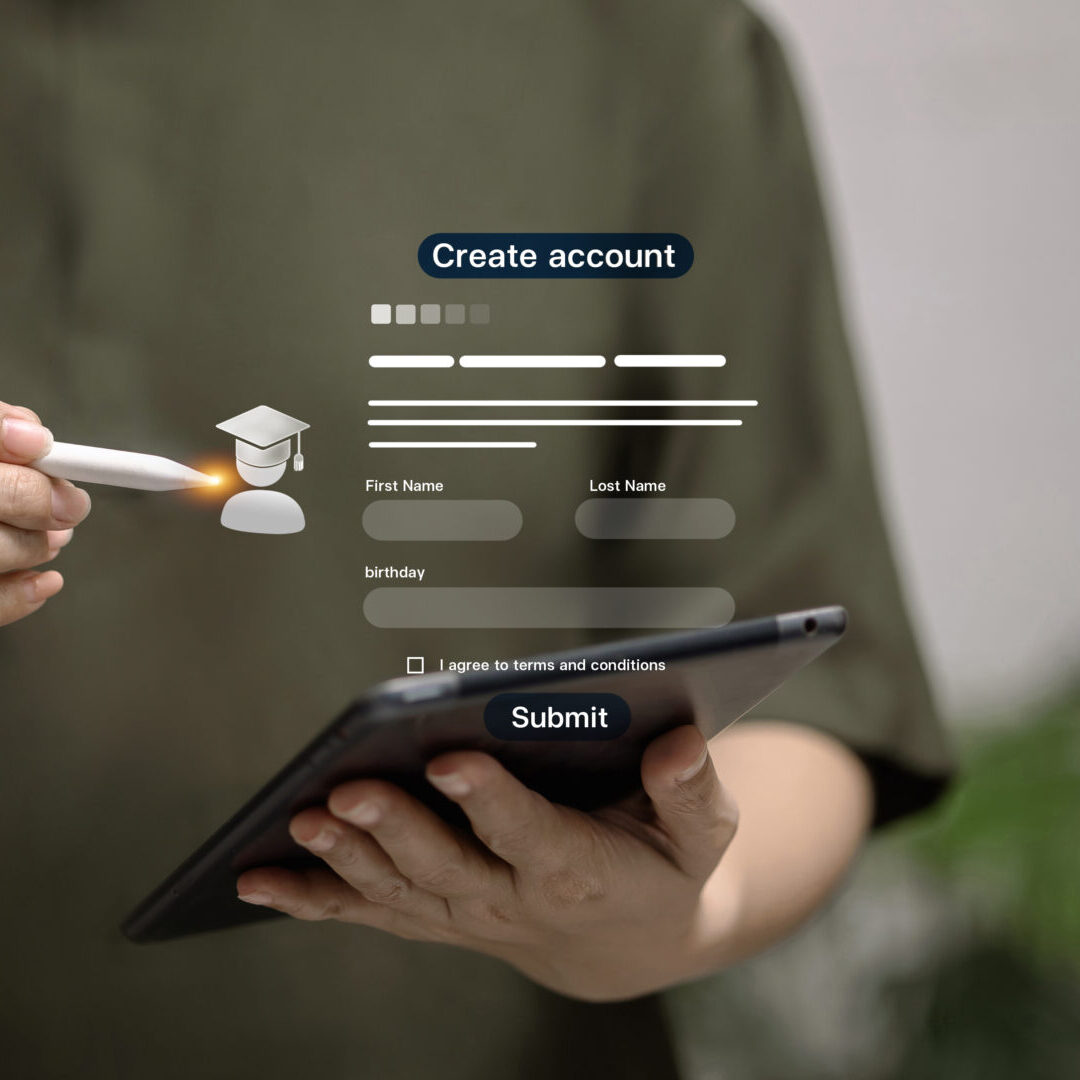 Person using tablet for account creation.